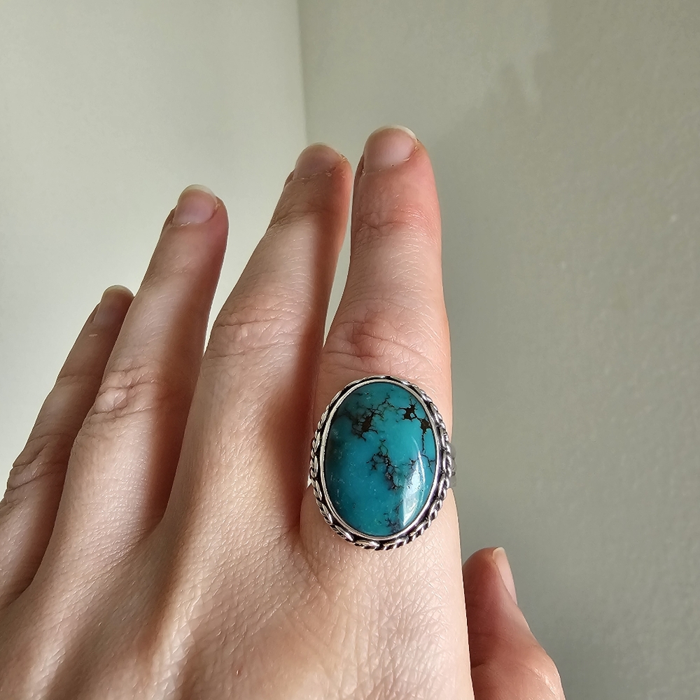 Turquoise Sterling Silver Ring 7.75 - Picture 5 of 11